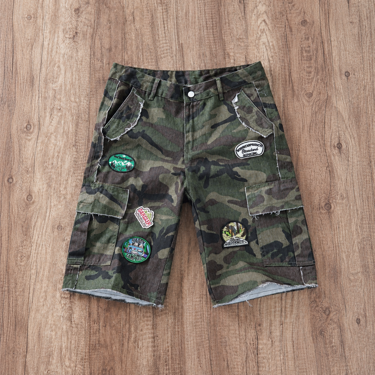 Camouflage Denim Cargo Shorts Jorts Streetwear Style for Men