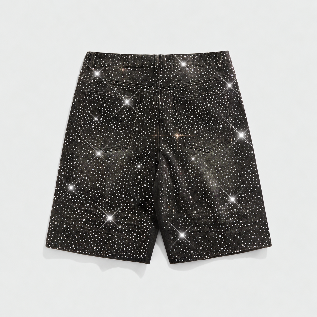 Pearl and Rhinestone Embellished Loose Denim Shorts for Men