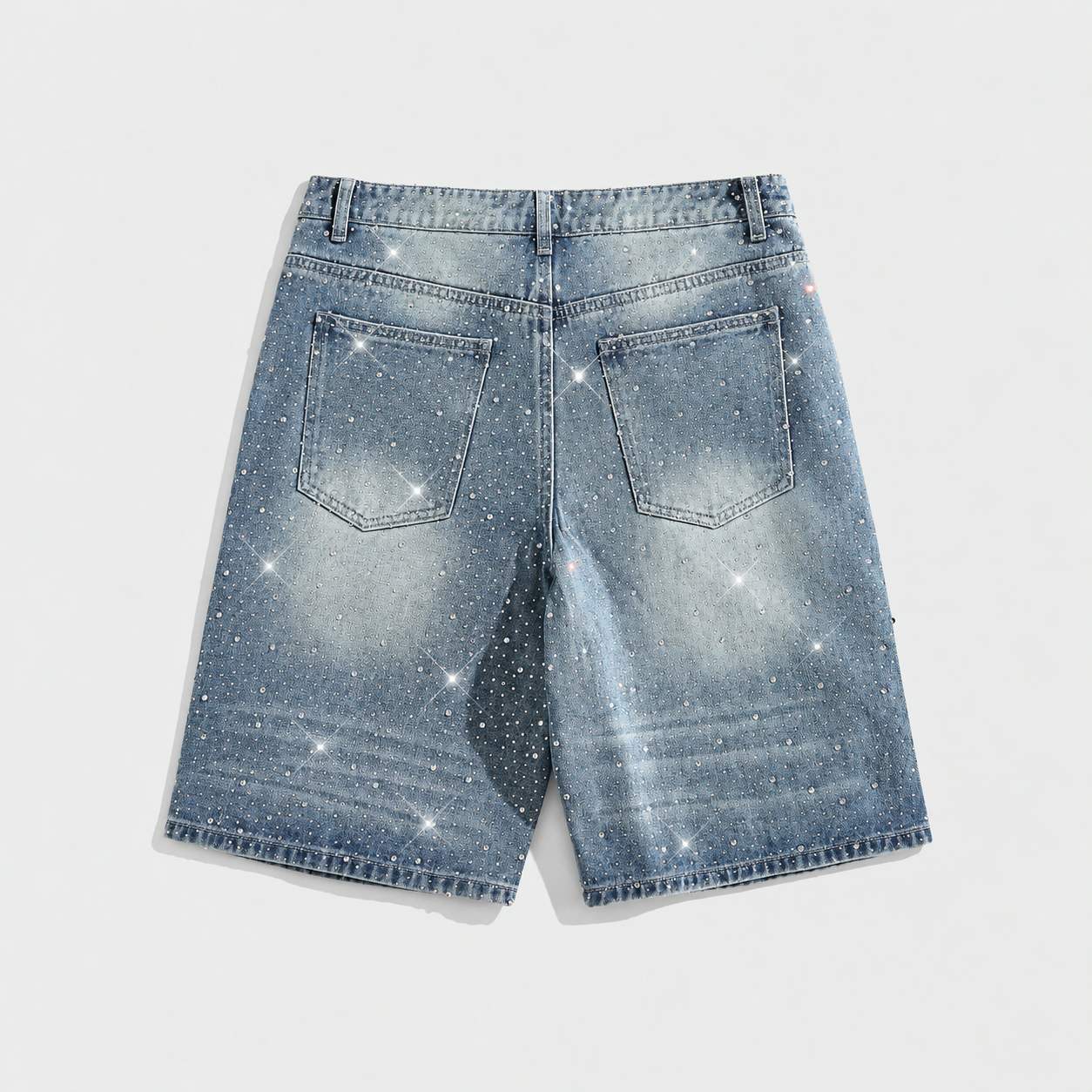 Pearl and Rhinestone Embellished Loose Denim Shorts for Men