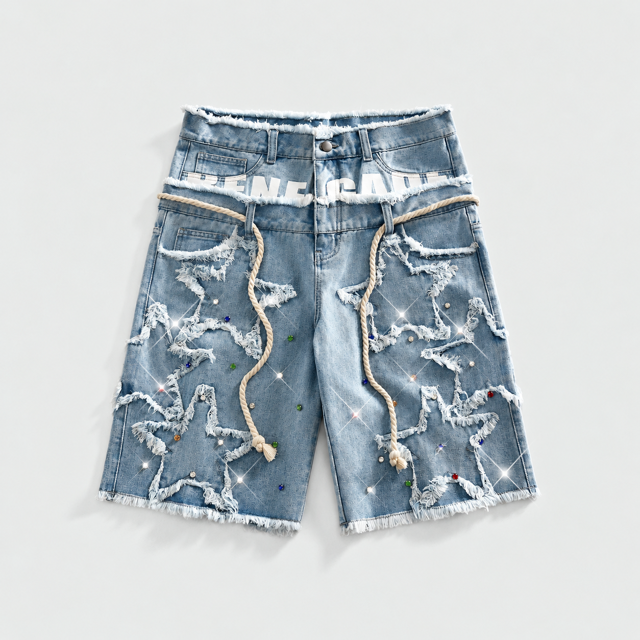 Loose Fit Sparkling Embellished Denim Shorts for Men