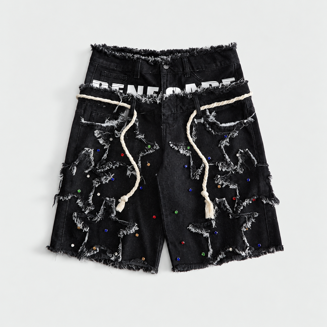 Loose Fit Sparkling Embellished Denim Shorts for Men