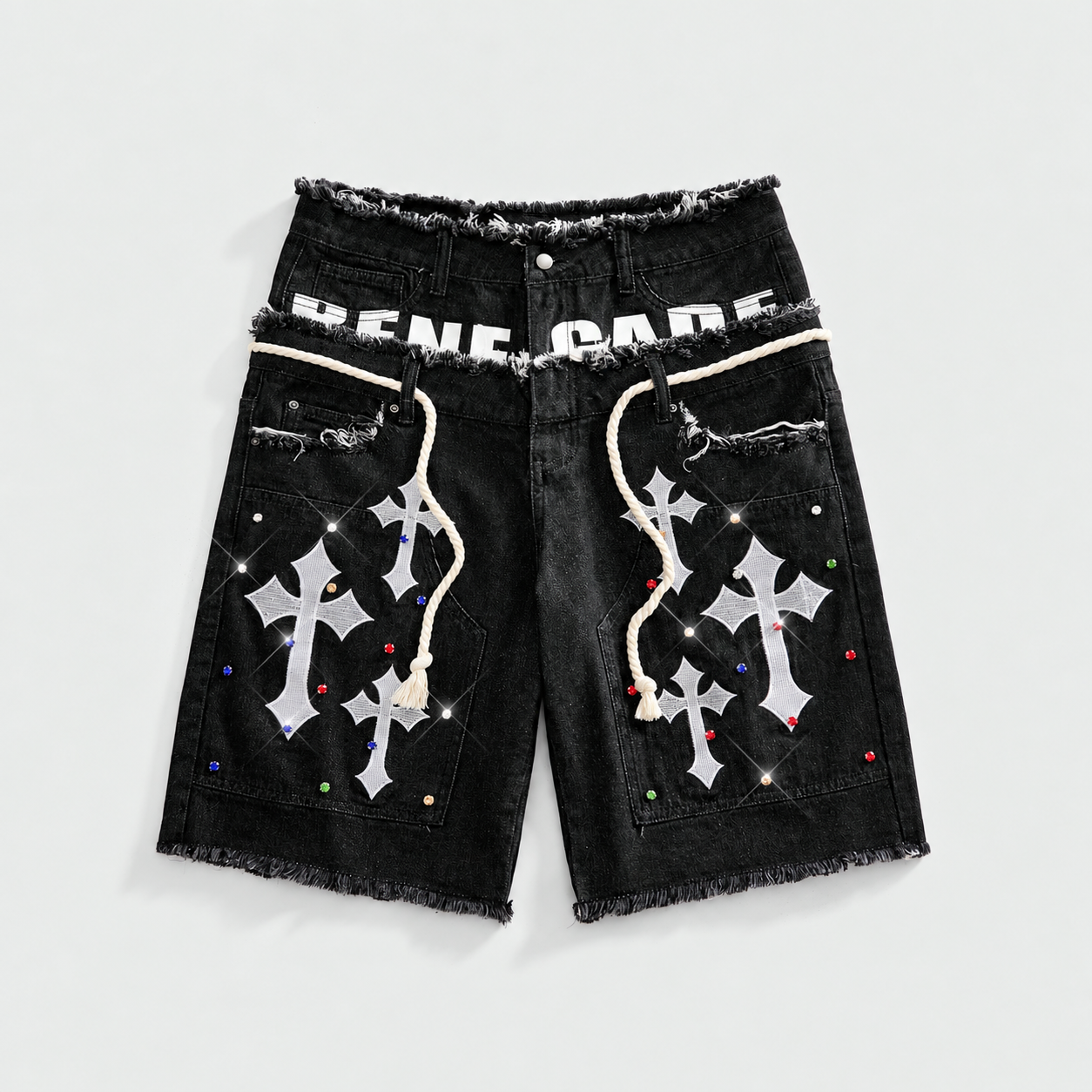 Loose Fit Sparkling Embellished Denim Shorts for Men