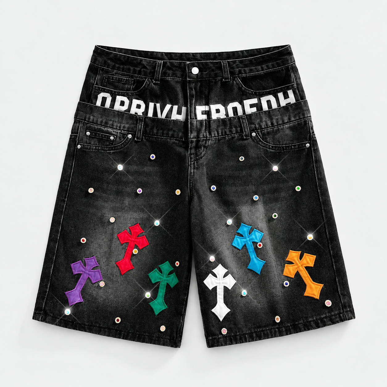Loose Fit Sparkling Embellished Denim Shorts for Men