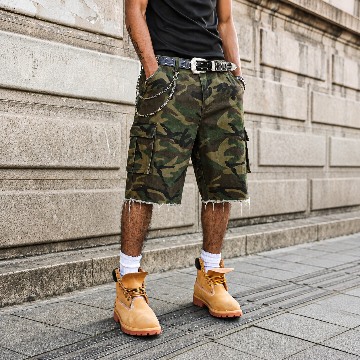 Y2K Camouflage Cargo Denim Shorts Casual Streetwear Style