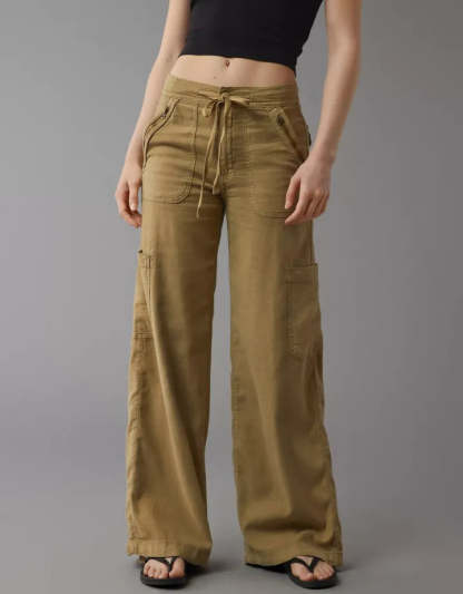 Wide Length Linen Blend Cargo Pants