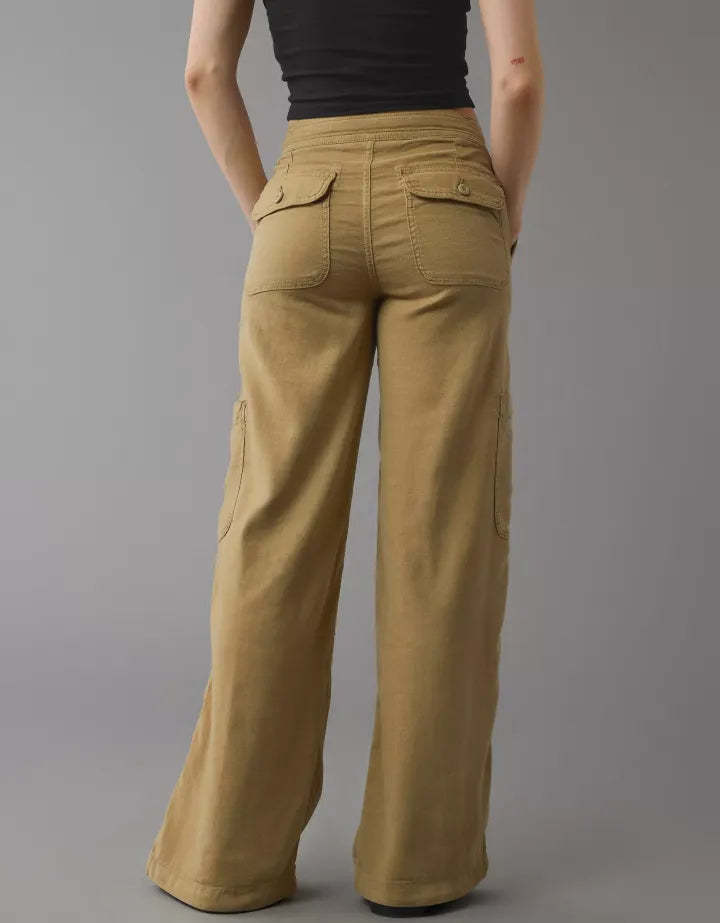 Wide Length Linen Blend Cargo Pants