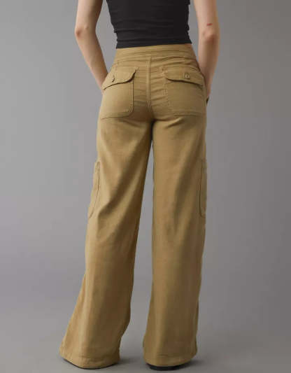 Wide Length Linen Blend Cargo Pants