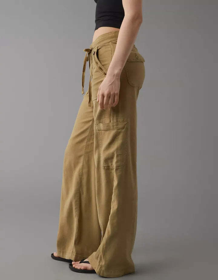 Wide Length Linen Blend Cargo Pants