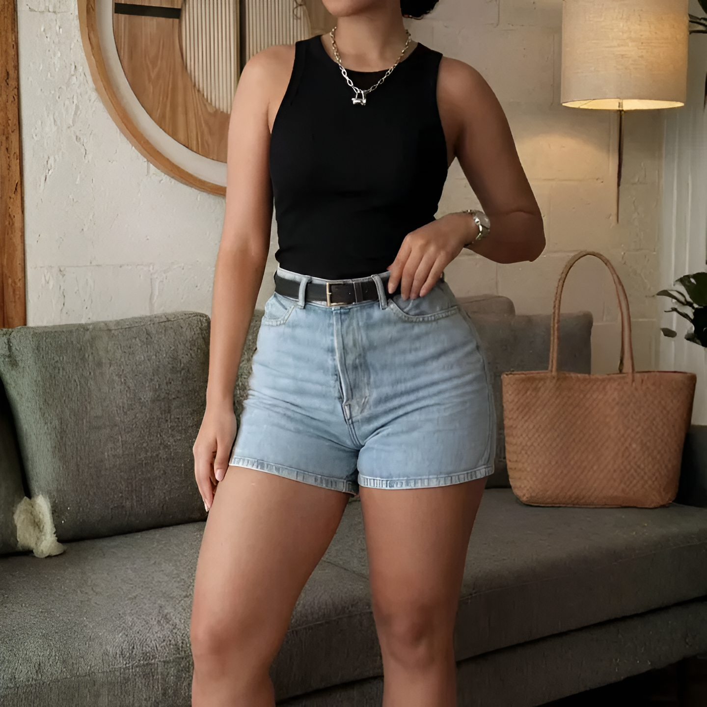 Summer Casual Button Detail Straight Denim Shorts For Women