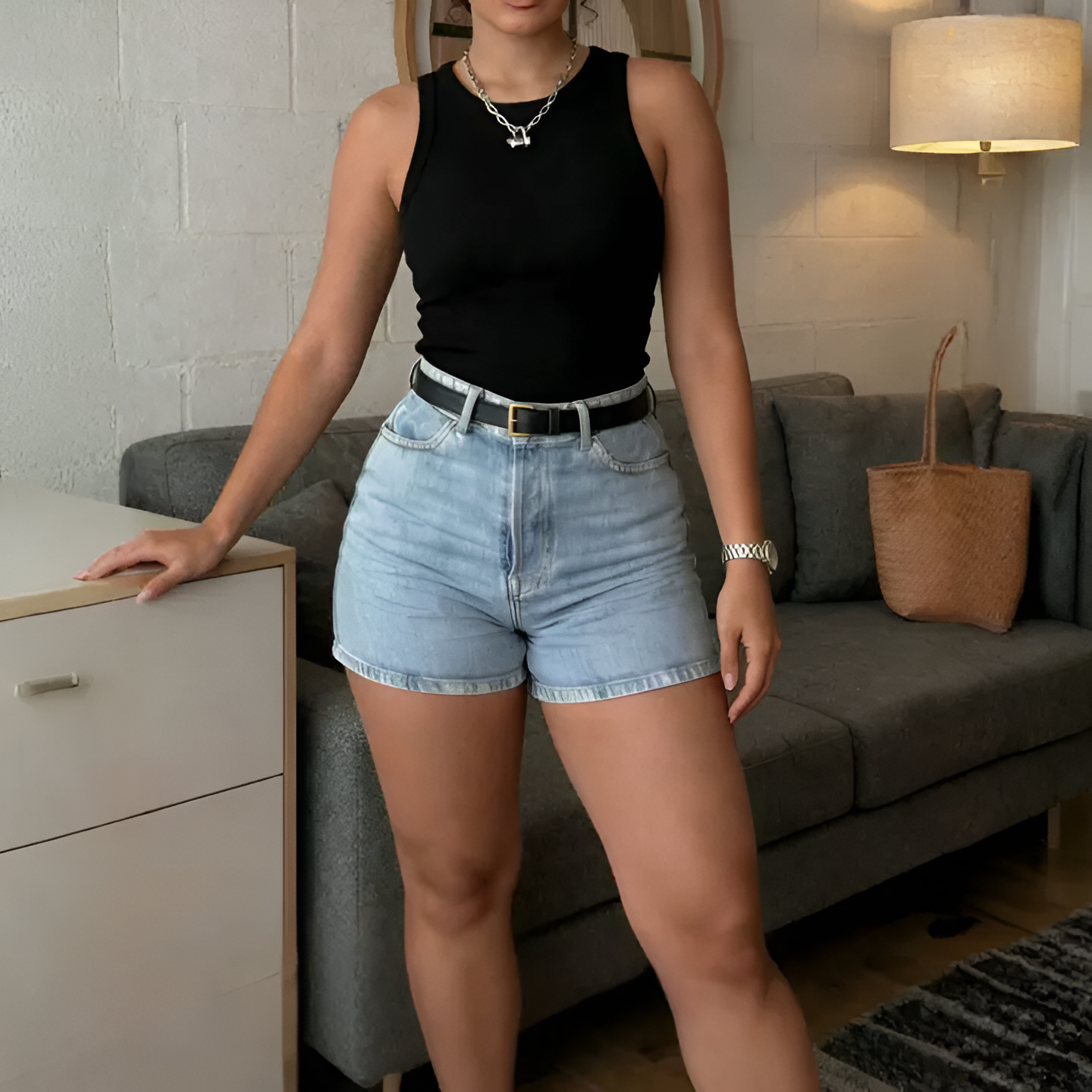 Summer Casual Button Detail Straight Denim Shorts For Women
