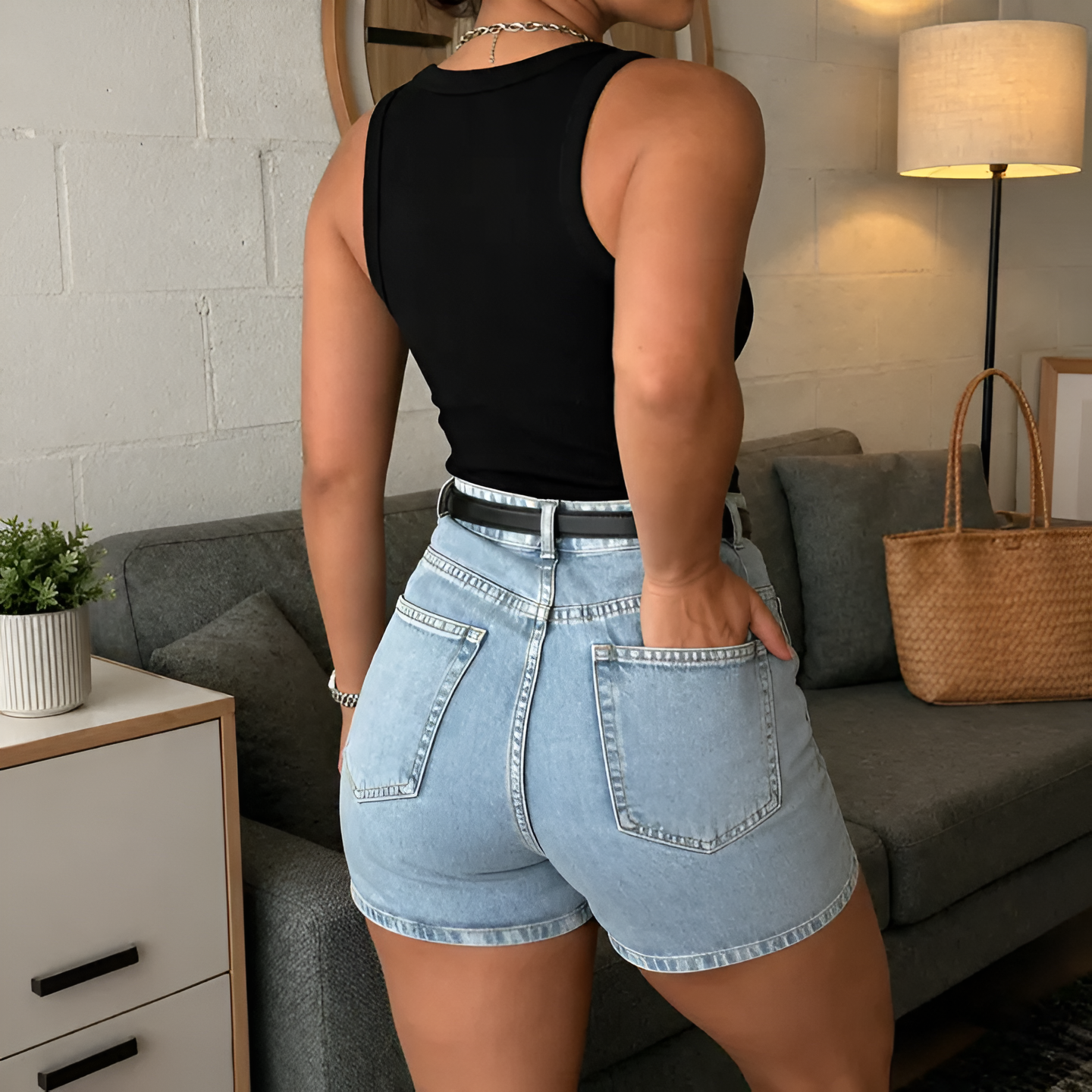 Summer Casual Button Detail Straight Denim Shorts For Women