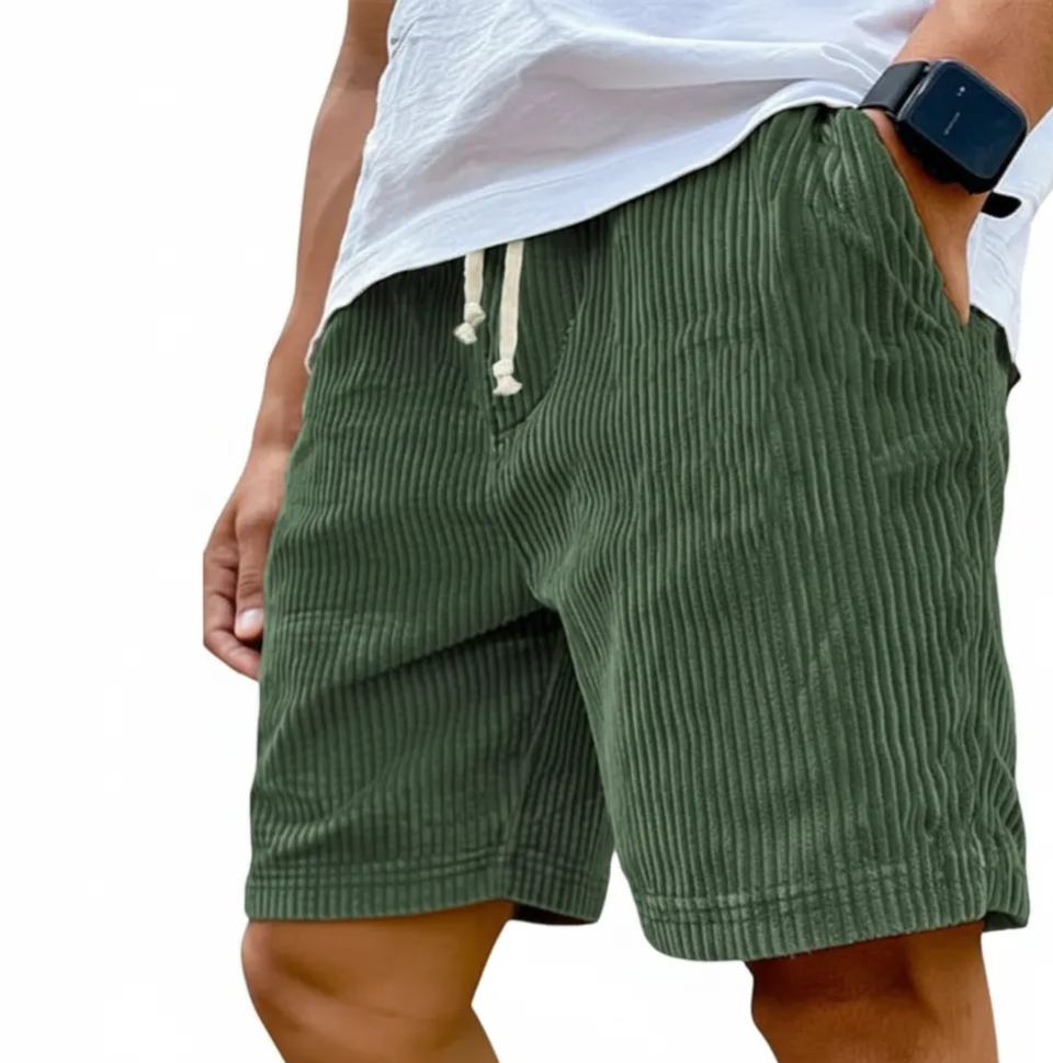 Vintage Corduroy Casual Shorts With Drawstring For Men