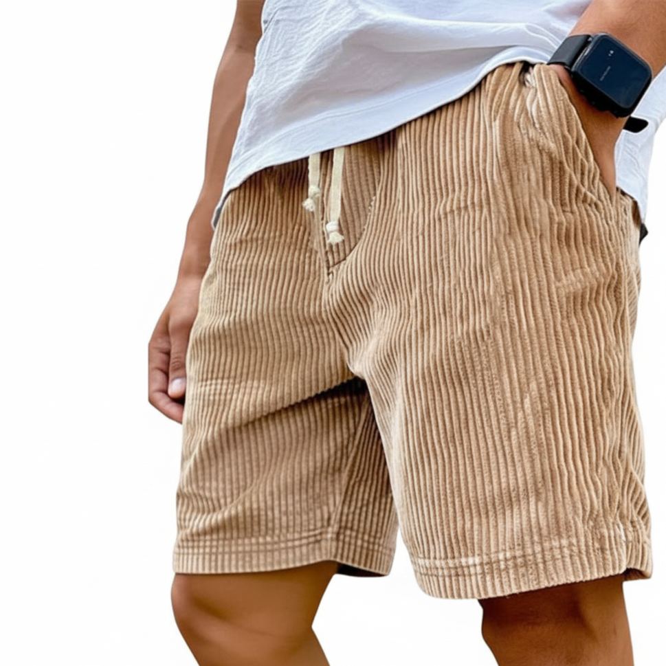 Vintage Corduroy Casual Shorts With Drawstring For Men