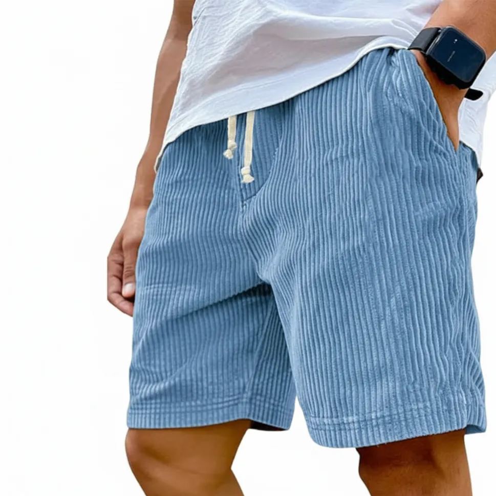 Vintage Corduroy Casual Shorts With Drawstring For Men