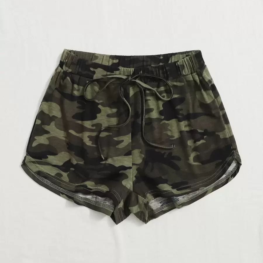 Print Tie Front Track Shorts For Women
