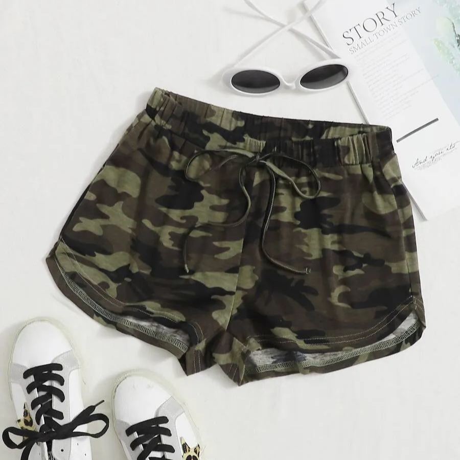 Print Tie Front Track Shorts For Women