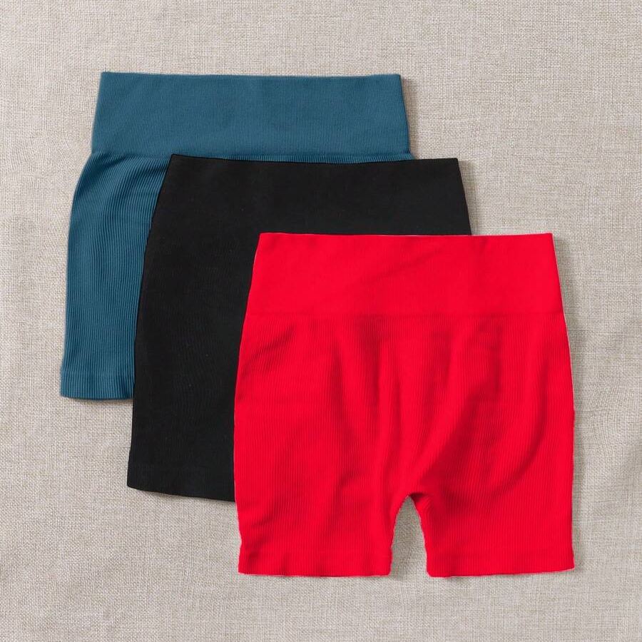 Pack Of 3 Solid Color High Workout Shorts For Women