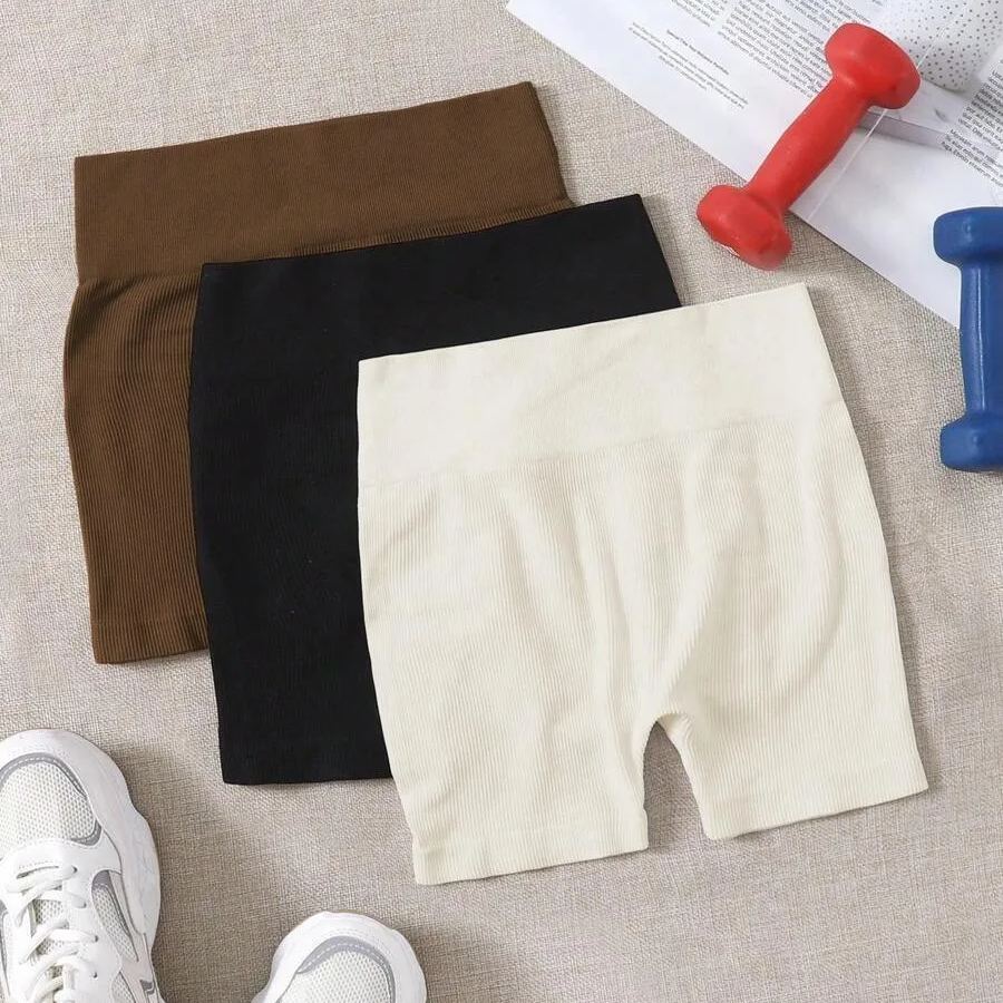 Pack Of 3 Solid Color High Workout Shorts For Women