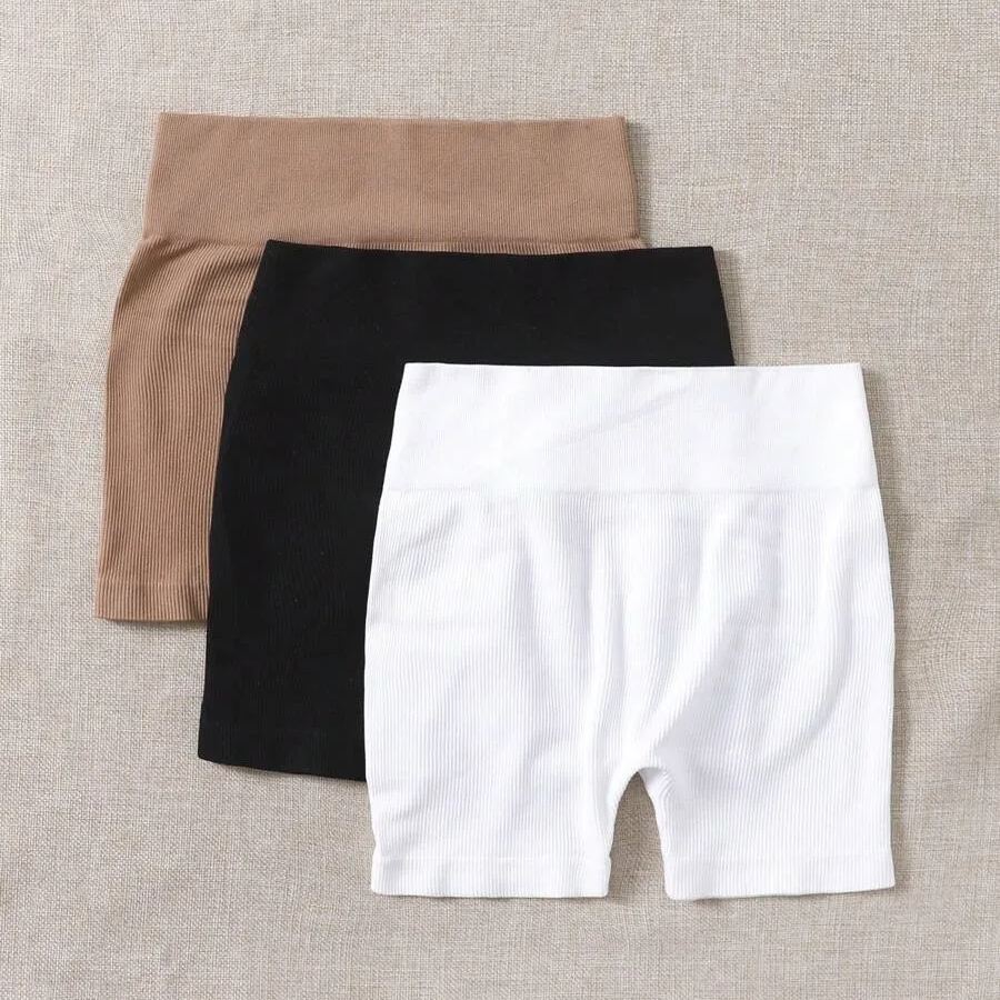 Pack Of 3 Solid Color High Workout Shorts For Women