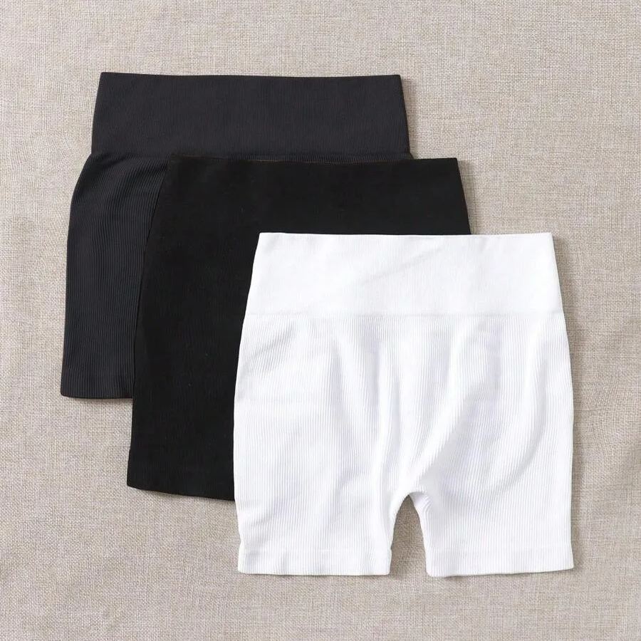 Pack Of 3 Solid Color High Workout Shorts For Women