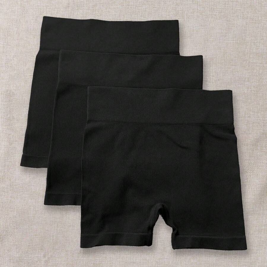 Pack Of 3 Solid Color High Workout Shorts For Women
