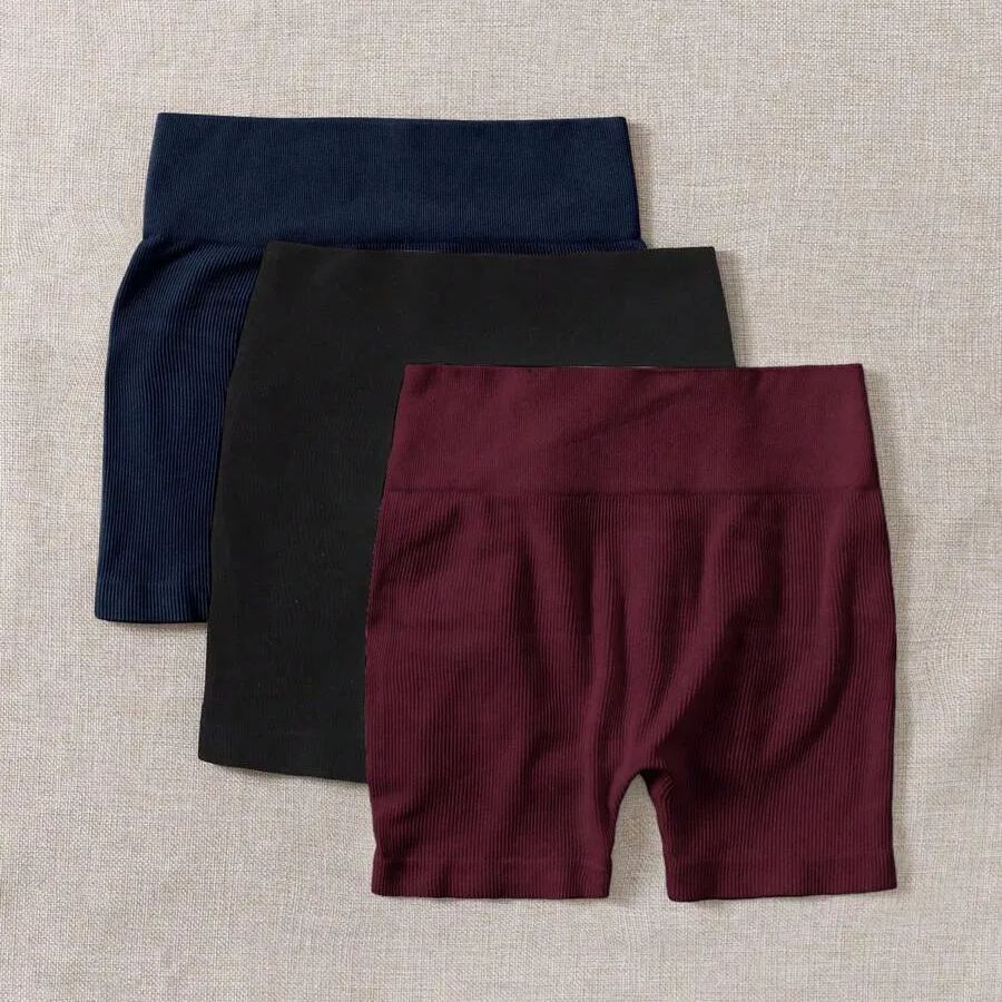 Pack Of 3 Solid Color High Workout Shorts For Women