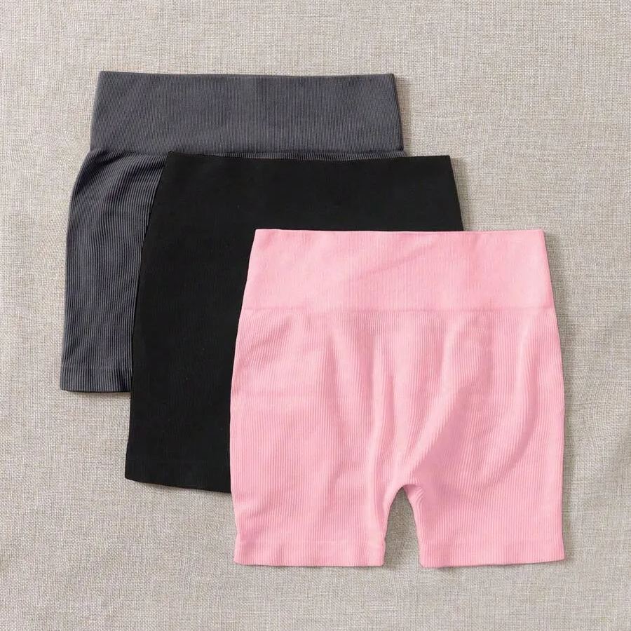 Pack Of 3 Solid Color High Workout Shorts For Women