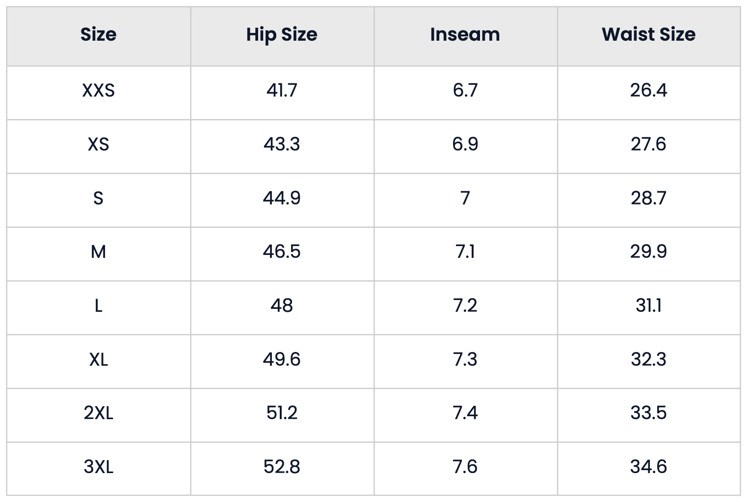 Size Chart for Pack of 4 Loose Quick Dry Sports Bermuda Shorts for Men