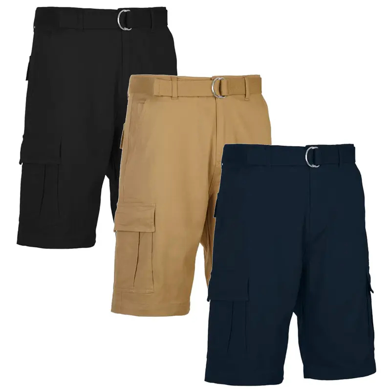 3 Pieces Cotton Stretch Cargo Shorts With Belt
