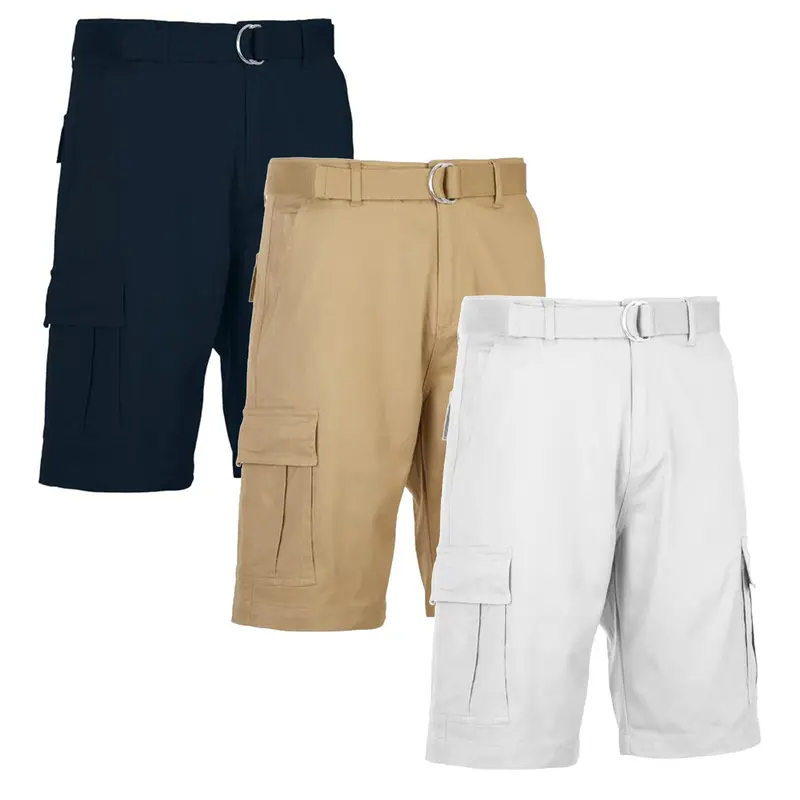 3 Pieces Cotton Stretch Cargo Shorts With Belt