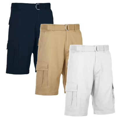 3 Pieces Cotton Stretch Cargo Shorts With Belt