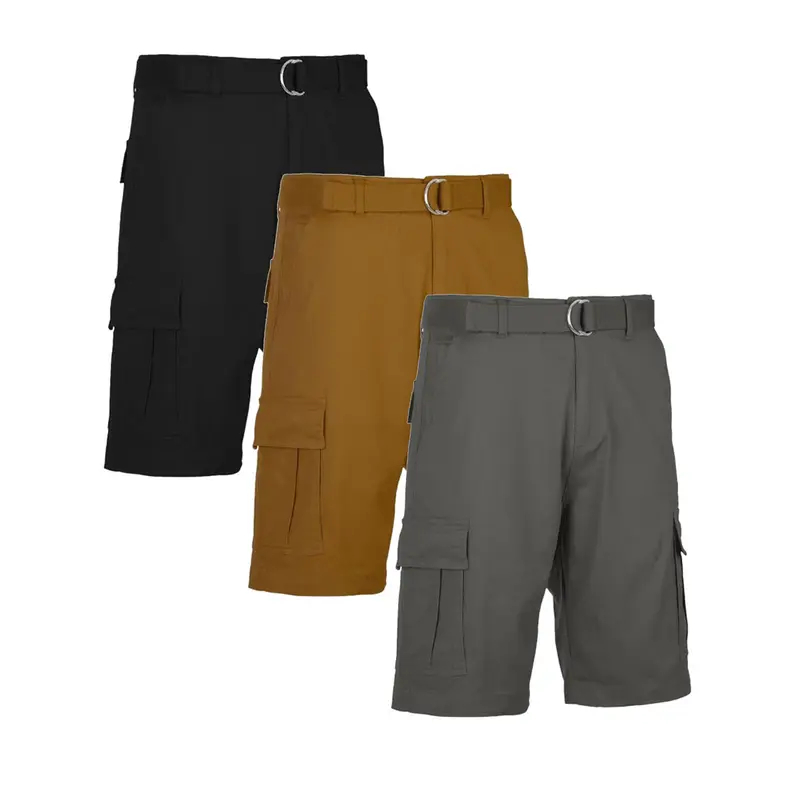 3 Pieces Cotton Stretch Cargo Shorts With Belt