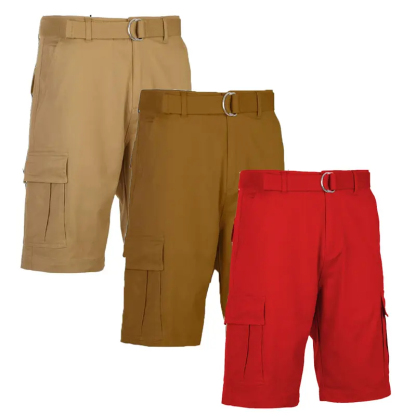 3 Pieces Cotton Stretch Cargo Shorts With Belt