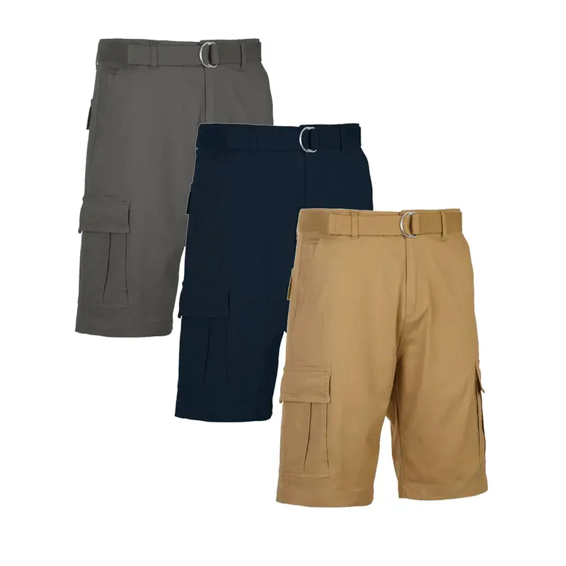 3 Pieces Cotton Stretch Cargo Shorts With Belt