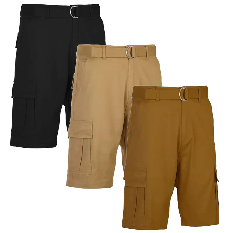 3 Pieces Cotton Stretch Cargo Shorts With Belt