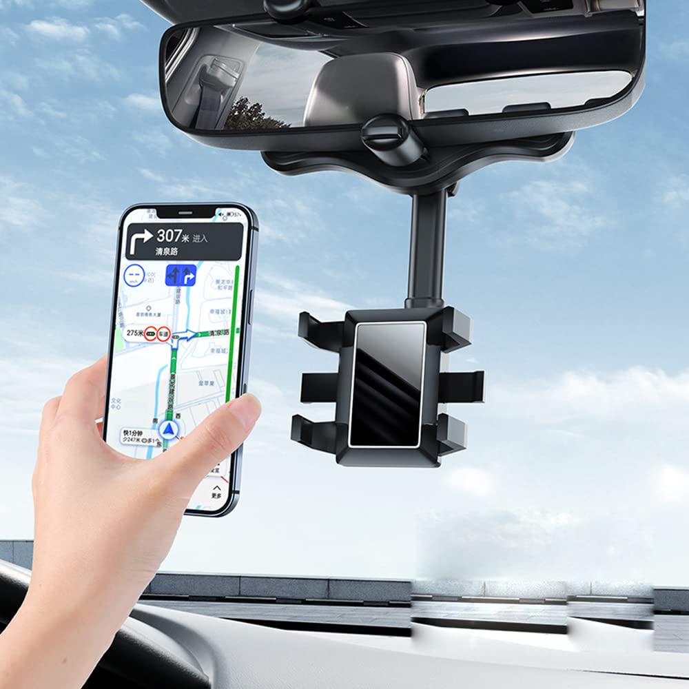 360 Degree Retractable Rear View Mirror Phone Holder