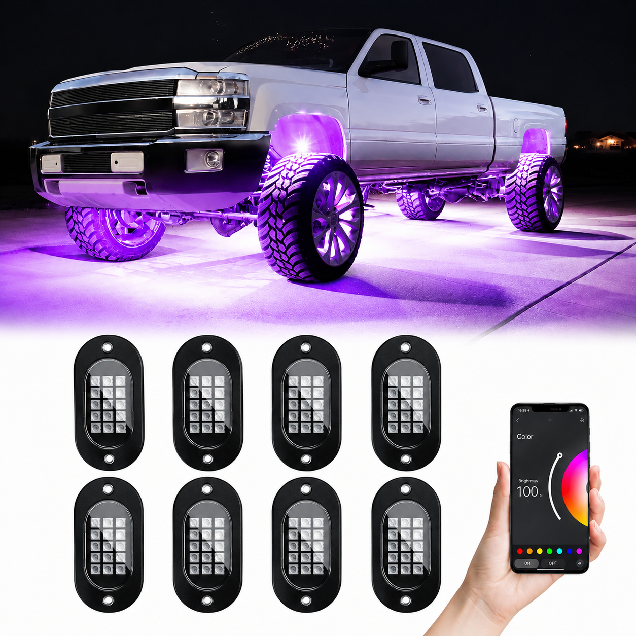 RGB Car Underglow Light Pods With Bluetooth App Control