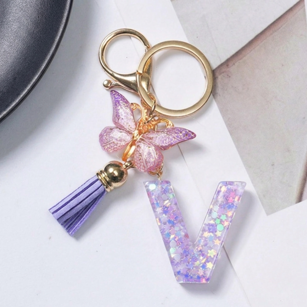 Alphabet Letter Keychain With Tassel And Lobster Charm For Keys And Bags