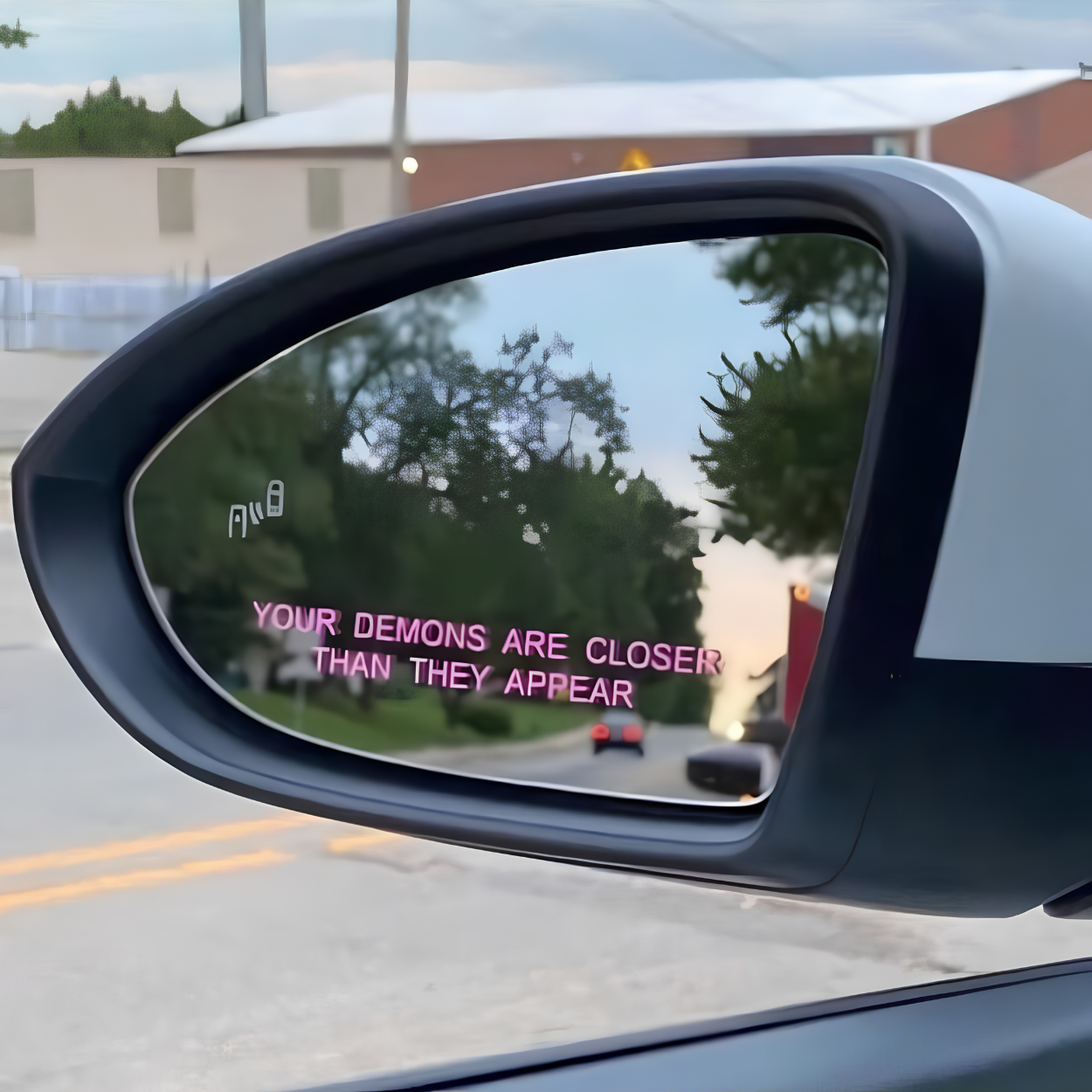 Car Rearview Mirror Decal With Demon Quote
