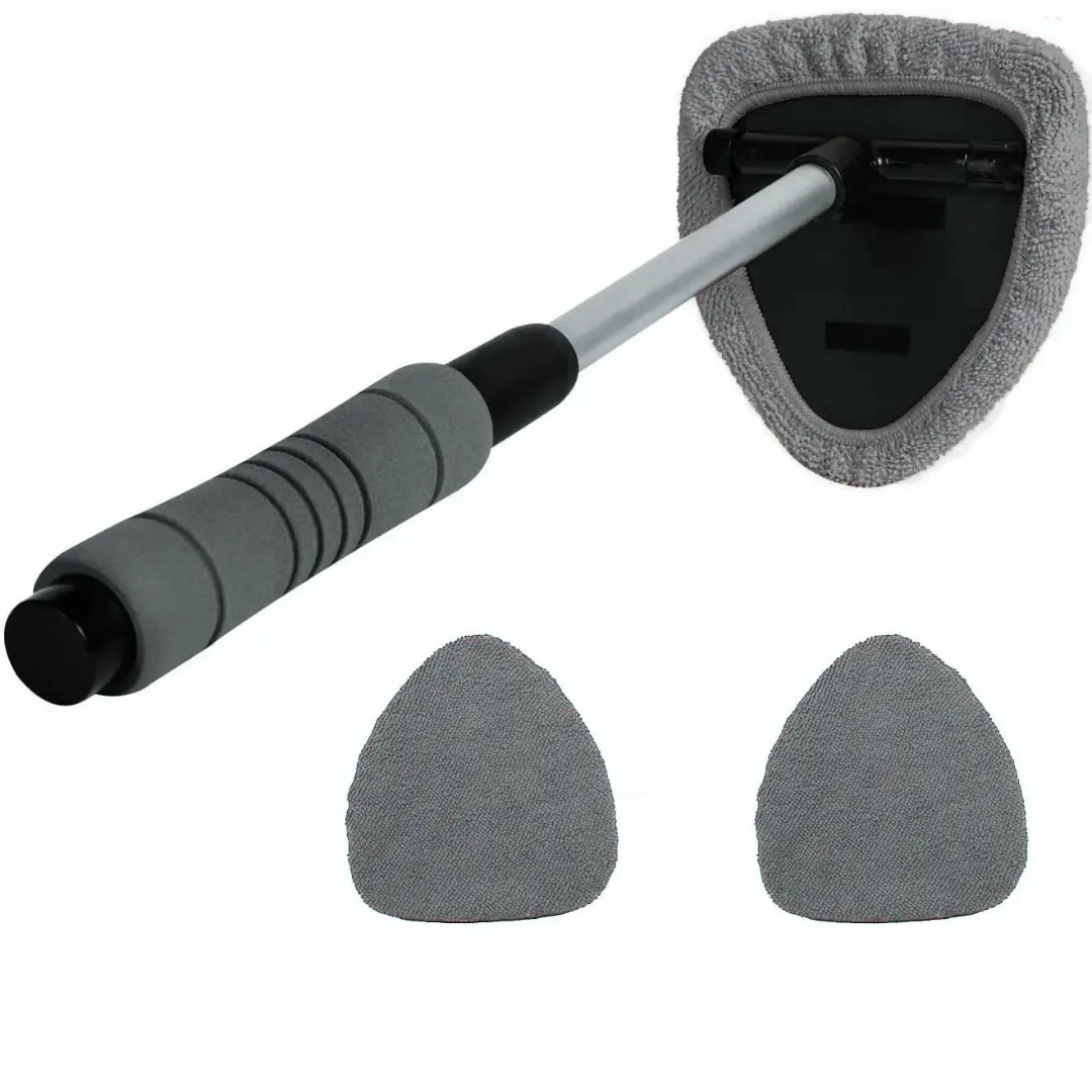 Windshield Cleaner Tool With Extendable Handle And 2 Microfiber Pads For Car Interior & Exterior Glass Cleaning