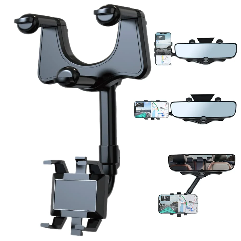 360 Degree Retractable Rear View Mirror Phone Holder