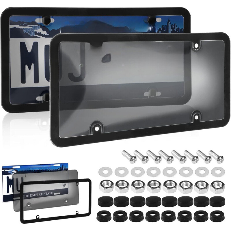 2 Pairs Unbreakable Smoked License Plate Cover And Frame Set-Car Door Sills
