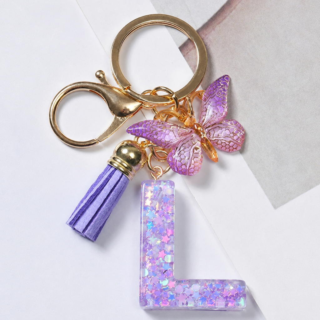 Alphabet Letter Keychain With Tassel And Lobster Charm For Keys And Bags