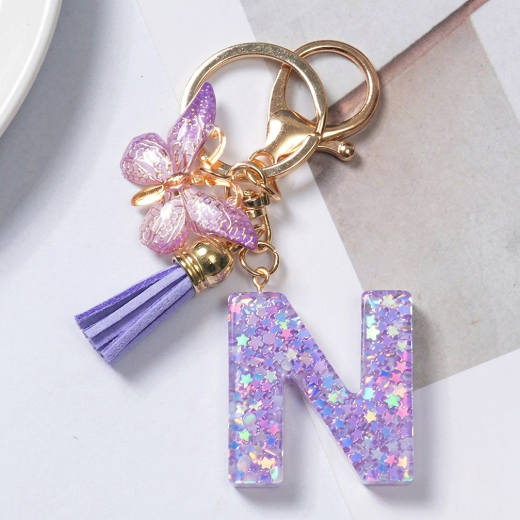 Alphabet Letter Keychain With Tassel And Lobster Charm For Keys And Bags