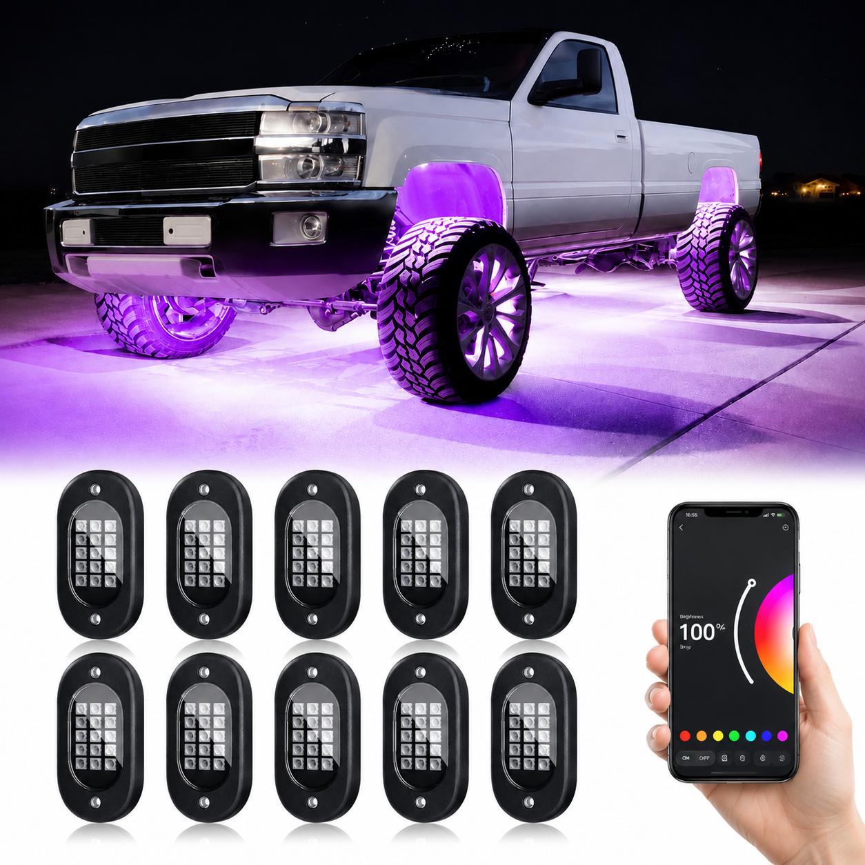 RGB Car Underglow Light Pods With Bluetooth App Control