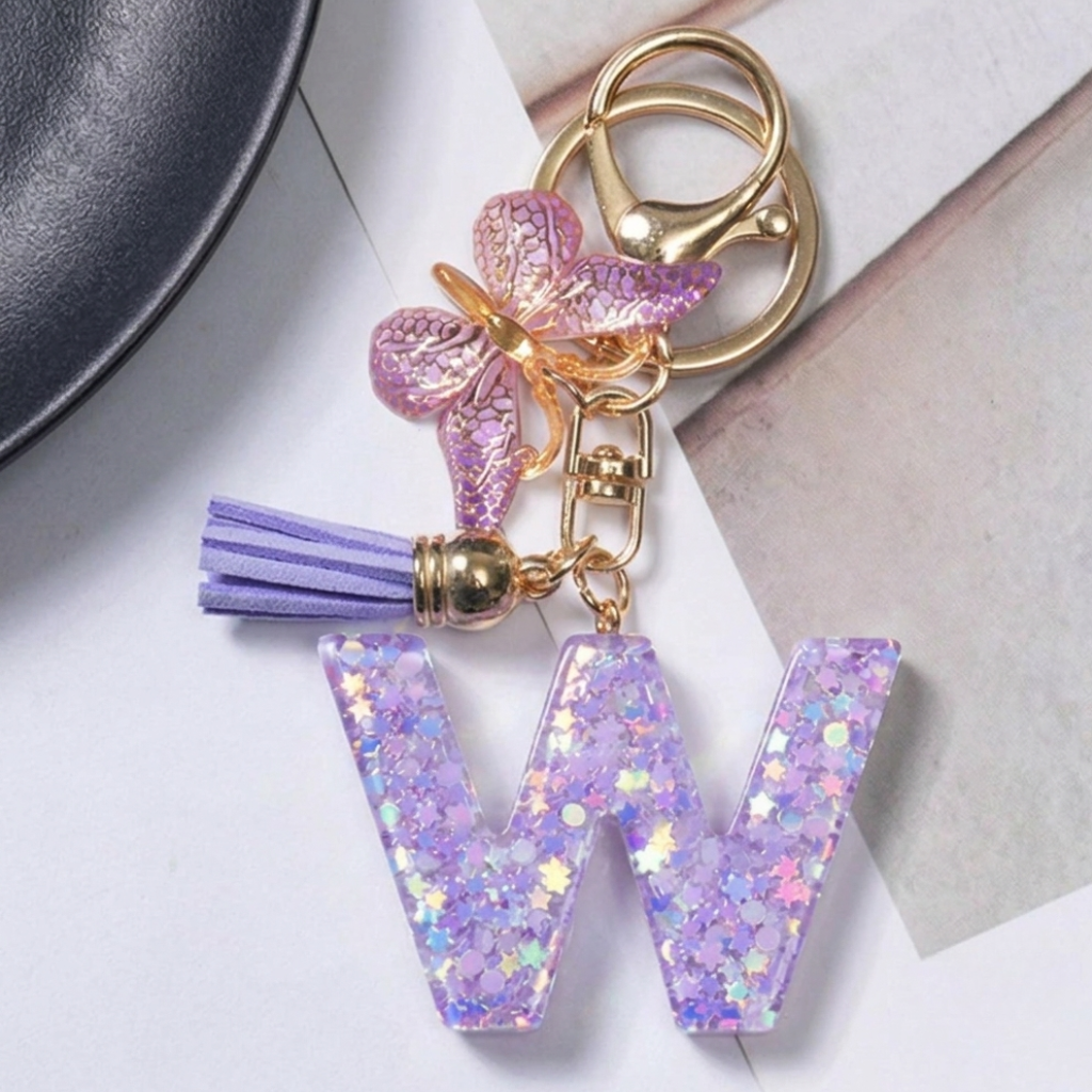 Alphabet Letter Keychain With Tassel And Lobster Charm For Keys And Bags