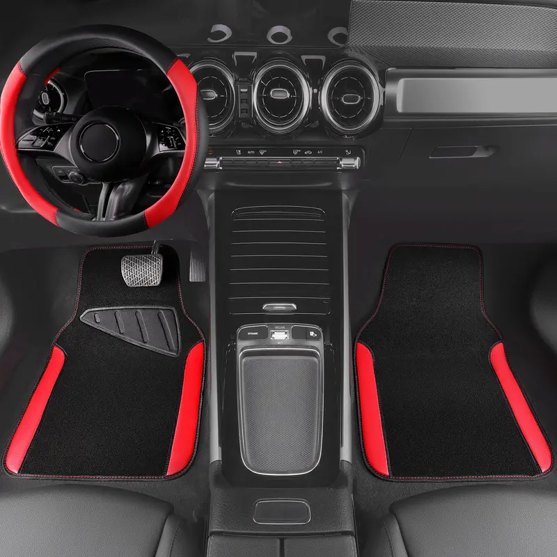 Waterproof Anti Slip Steering Wheel Cover And Floor Mats Universal Fit Set