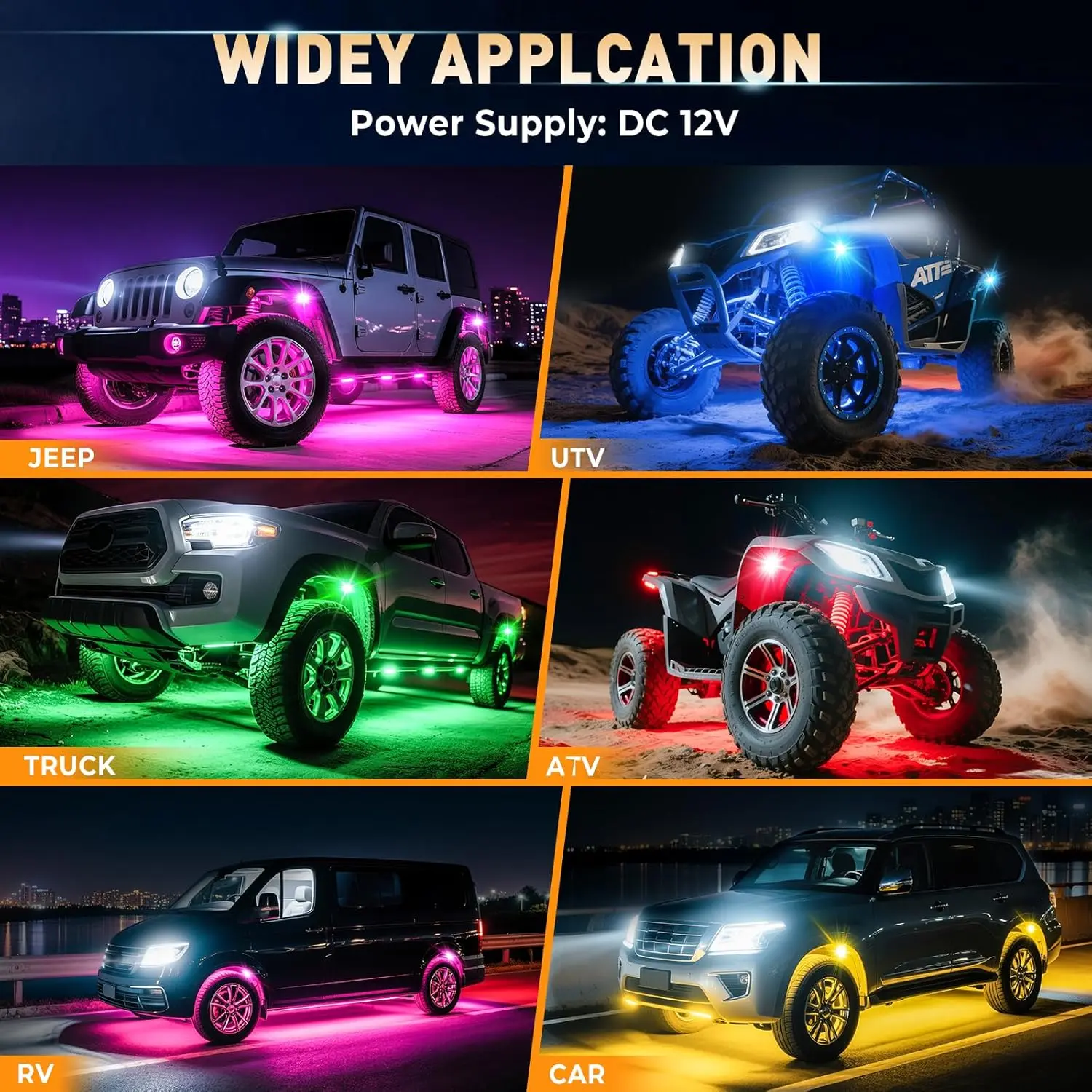 RGB Car Underglow Light Pods With Bluetooth App Control