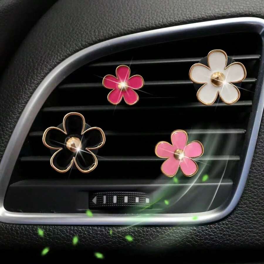 Pack Of 4 Flower Car Air Vent Aromatherapy Clips No Scent Included