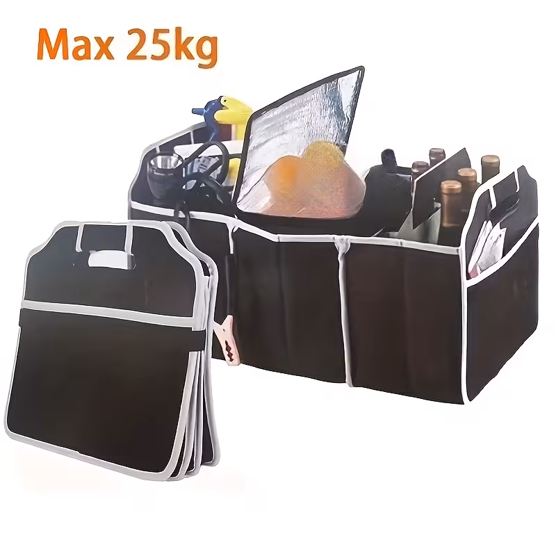 1pc universal car trunk organizer portable foldable auto storage bag with 3 compartments for suv truck van sedan 8